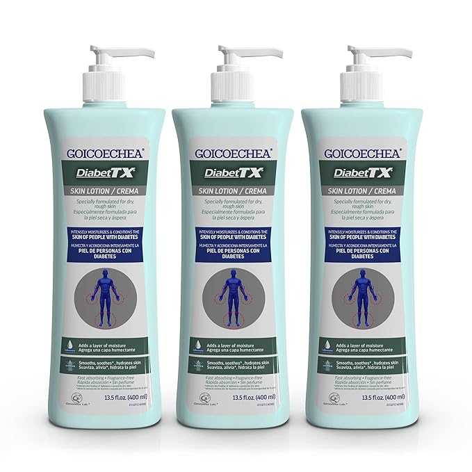 Goicoechea Diabet TX Diabetic Lotion for Dry Skin | Soothing Hydrating Cream for Women and Men, Moisturizer for Hands, Legs, Feet, and Body, Extra Dry Skin Support, 13.5 Oz, 3-Pack