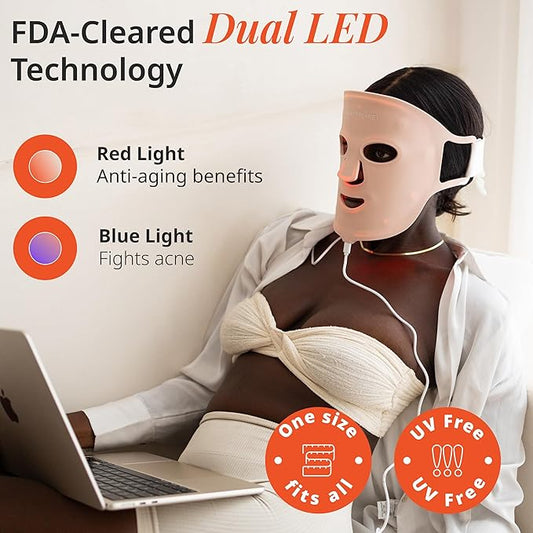Vanity Planet VANA Red & Blue Light LED Face Mask - Silicone Light Therapy Mask for Anti-Aging, Acne Treatment - Adjustable, Lightweight, Reusable