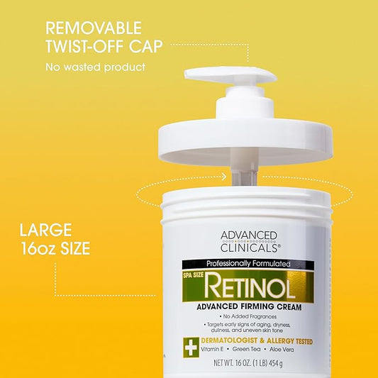 Advanced Clinicals Retinol Body Cream Moisturizer + Exfoliating 10% Glycolic Acid & Lactic Acid Lotion 2PC Skincare Set For Women & Men To Reduce Appearance Of Crepey Skin & Uneven Rough Skin Texture