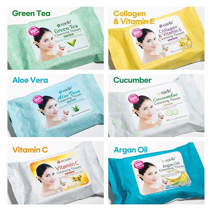 Epielle Makeup Remover Wipes, Remove Dirt, Oil, Waterproof Mascara, Gentle Daily Facial Cleanser Towelettes withVitamin C, Aloe Vera & Collagen, Vegan & Cruelty-Free, 30 Count (Pack of 6)