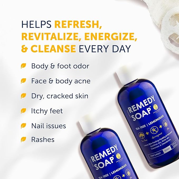 Truremedy Naturals Tea Tree Oil & Lemongrass Body Wash – 12 oz Natural Antifungal Shower Gel for Skin Irritations – Organic Oils, No Sulfates – Refreshing, Moisturizing Soap for Men & Women