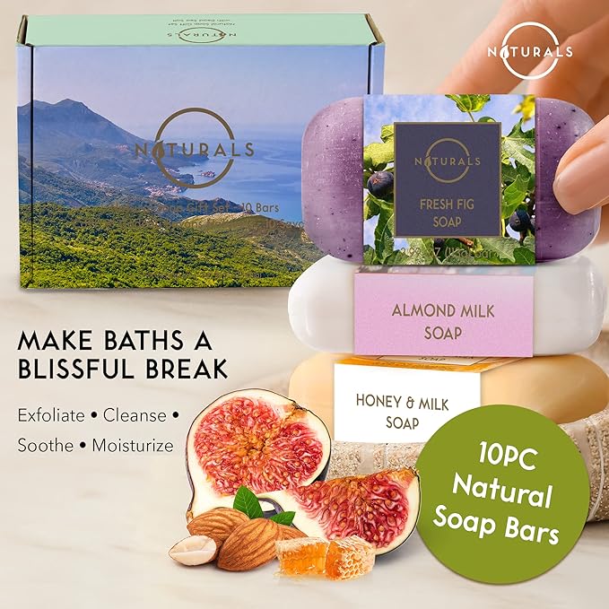 O NATURALS 100% Natural Bar Soap - Gift Set - Organic Ingredients & Essential Oils - Spa Gifts for Women & Men, Body Wash & Face Soap - 10PC Natural Soap Gift Set