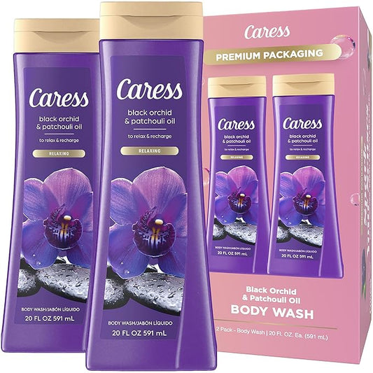 Caress Body Wash Black Orchid & Patchouli Oil To Relax and Recharge Relaxing, Fragrant Body Soap 20 fl oz, (Pack of 2)
