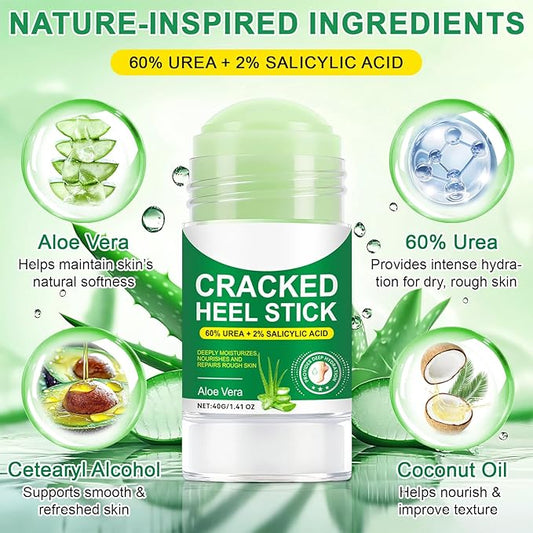 60% Urea Cream plus 2% Salicylic Acid, Cracked Heel Repair Balm Stick for Dry Cracked Feet Treatment,Foot Hand Cream Stick for Smoothing Hands Elbows Feet Knees,Moisturizes and Hydrates the Dry Skin