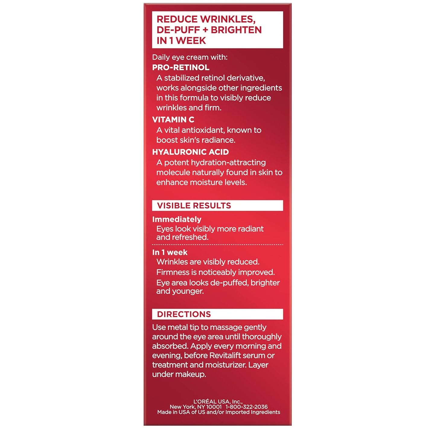 L'Oreal Paris Revitalift Triple Power Eye Cream – Pro Retinol, Hyaluronic Acid & Vitamin C