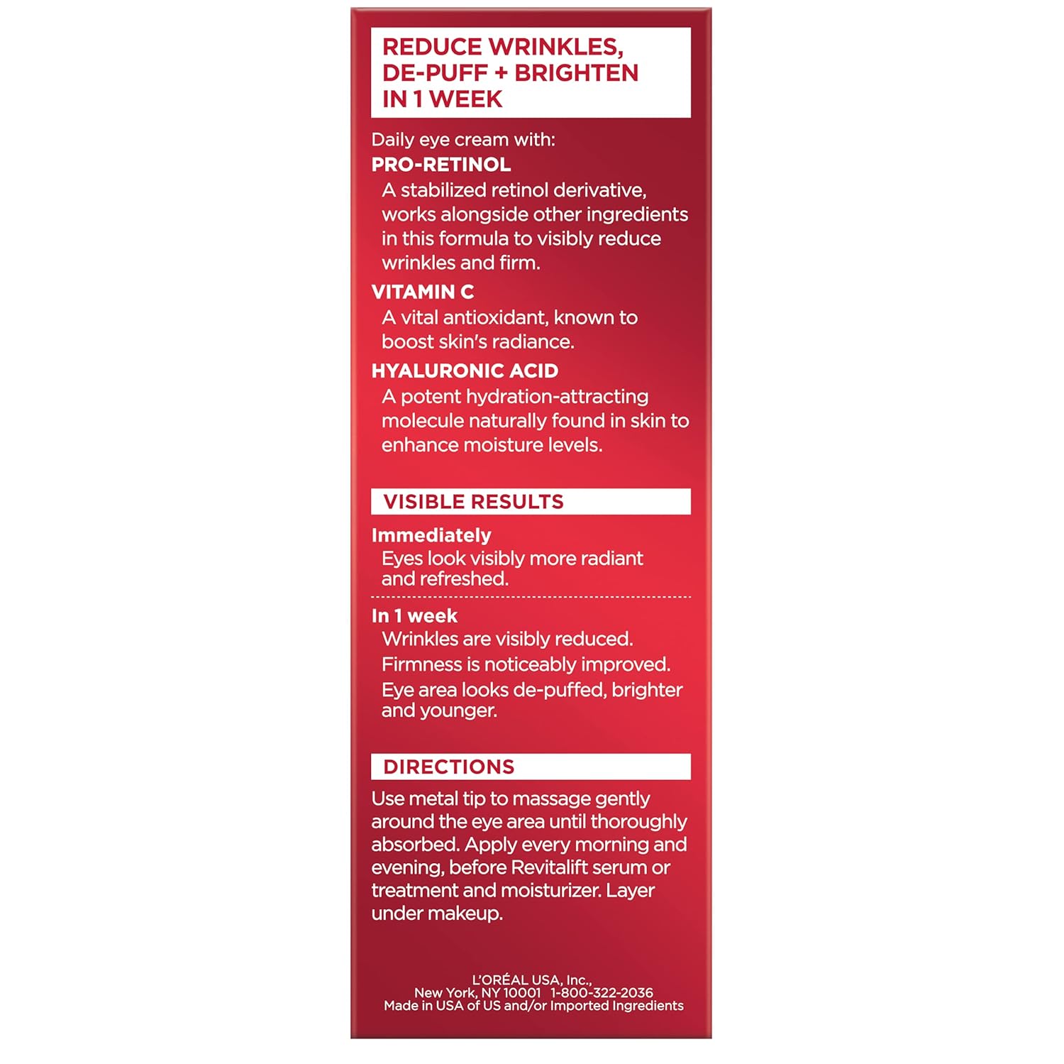 L'Oreal Paris Revitalift Triple Power Eye Cream – Pro Retinol, Hyaluronic Acid & Vitamin C