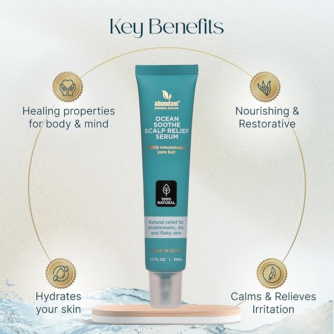 Ocean Soothe Scalp Relief Serum with Highly Concentrated Magnesium Salt for Dry and Flaky Skin, Quick Absorption, All Natural and Fragrance-Free Leave-In Scalp Treatment, 50mL