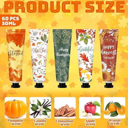 60 Pcs Fall Hand Lotion Bulk Gifts for Women Maple Leaves Hand Cream Gift Natural Botanical Fragrance Lotion for Chapped Hands 30ml Mini Travel Working Autumn Thanksgiving Party Supplies