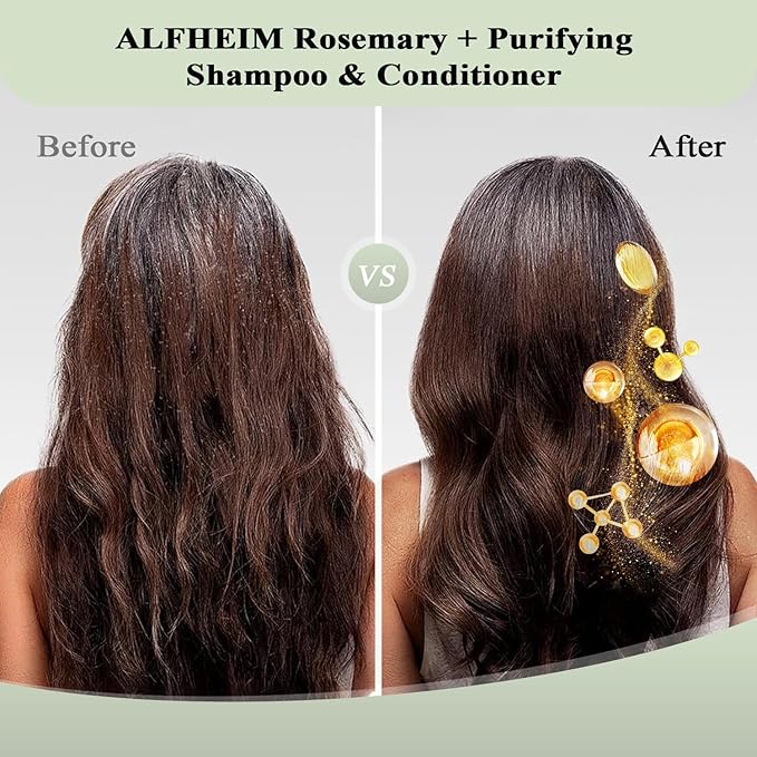 Alfheim Rosemary+ Purifying Shampoo & Conditioner Set | Rosemary & Peppermint Oil for Controling Excess Oil | Calendula & Jojoba for Deep Moistizing and Adding Shine | Sulfate-Free | 33.8 fl oz Each