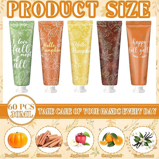60 Pcs Fall Hand Cream Bulk, Mini Pumpkin Lotion, 30ml Natural Botanical Fragrance Fall Lotion for Chapped Hands, Thanksgiving Favors, Employee Gifts, Baby Shower, Travel, Work, Team, Staff