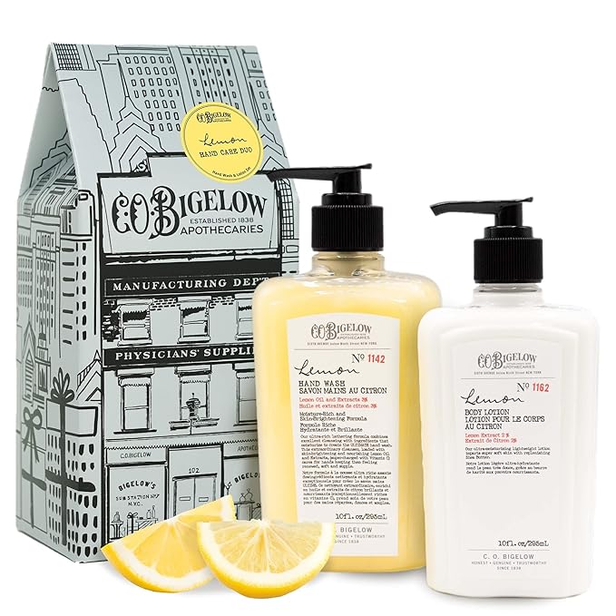 C.O. Bigelow Apothecary Duo Handcare Gift Set, Lemon Hand Soap & Body Lotion, Liquid Hand Wash & Moisturizing Body Lotion, Set of 2, 10 Fl Oz