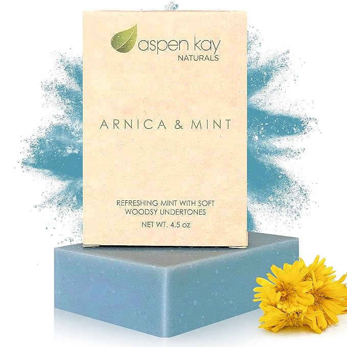 Aspen Kay Naturals Arnica Soap. With Organic Shea Butter, Arnica Oil & Pure Essential Oils. All Skin Types. Made in the USA. 4.5 oz Bar