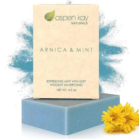 Aspen Kay Naturals Arnica Soap. With Organic Shea Butter, Arnica Oil & Pure Essential Oils. All Skin Types. Made in the USA. 4.5 oz Bar