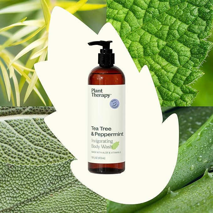 Plant Therapy Tea Tree and Peppermint Essential Oil Natural Body Wash 16 oz For all Skin Types, Sulfate Free Body Wash, For Men or Women, Refreshing & Invigorating Natural Scent, Hydrating Lather