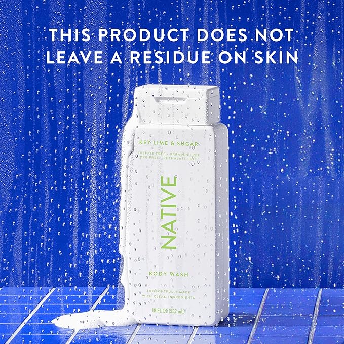 Native Body Wash Contains Naturally Derived Ingredients | For Women & Men, Sulfate, Paraben, & Dye Free Leaving Skin Soft and Hydrating | Key Lime & Sugar 18 oz - 2 Pk