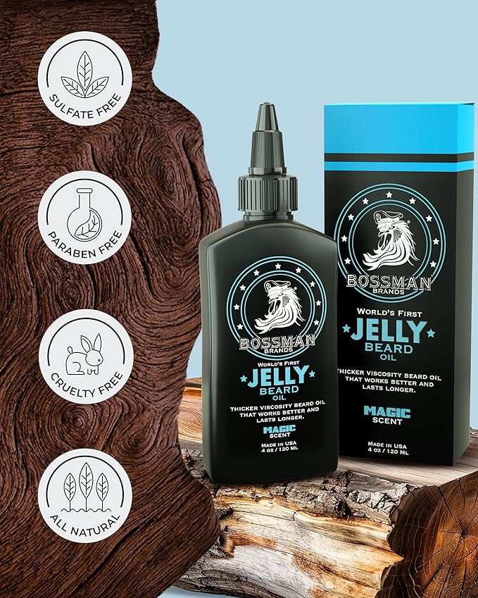 Bossman Jelly Beard Oil for Men (4 oz, Magic Scent) – Softens, Moisturizes & Conditions with Natural Ingredients