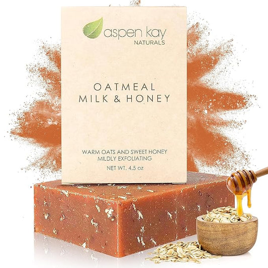 Aspen Kay Naturals Goats Milk, Honey & Oatmeal Soap Bar – with Organic Raw Honey, Goats Milk, Rolled Oats & Shea Butter - Exfoliating Soap – For All Skin Types - Handmade in Florida. 4.5 oz Bar