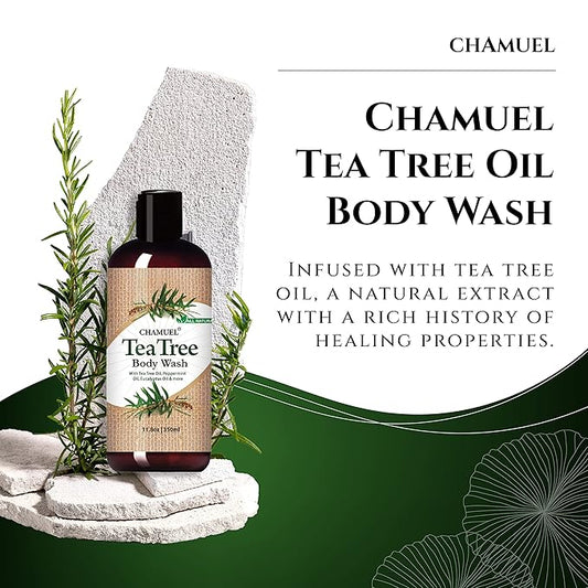 Chamuel Tea Tree Body Wash - Made With Natural Ingredients To Fights Itchy Skin, Body Odor, Athlete's Foot, Jock Itch & Toenails Issues - Organic Scented - Men & Women (11.8oz) 2-Pack