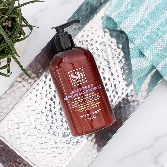 Soapbox Liquid Hand Soap, Lavender & Marshmallow Root - Gentle, Moisturizing Hand Cleanser, Vegan & Cruelty Free Hand Wash for Kitchen and Bathroom, 12oz Pump Bottles (Pack of 3)