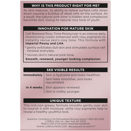 🌹 L'Oreal Paris Age Perfect Rosy Tone Moisturizer – Anti-Sagging & Brightening Face Cream (1.7 oz)