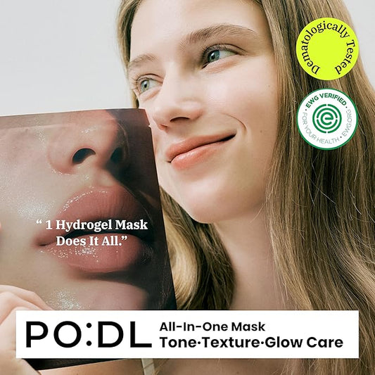 podl All-In-One Hyaluronic Hydrogel Mask(4ea) | Collagen Face Mask for Glass Glow Skin | Deep Hydration & Radiance Boosting | Improves Skin Elasticity & Firmness | Korean Face Mask Skincare