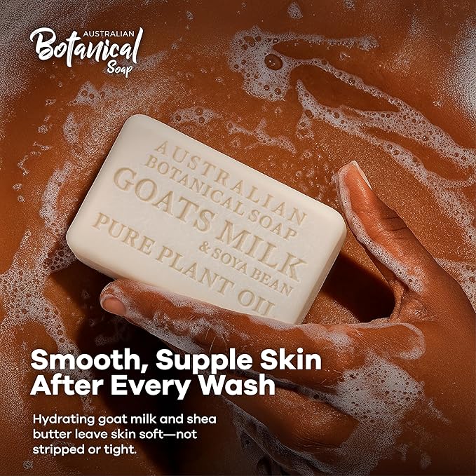 Australian Botanical Soap Goat Milk Soap Bar – Triple-Milled Body Cleanser with Shea Butter & Soya Bean Oil – Gentle Hydration for Sensitive Skin 6.8 oz – 1 Pack