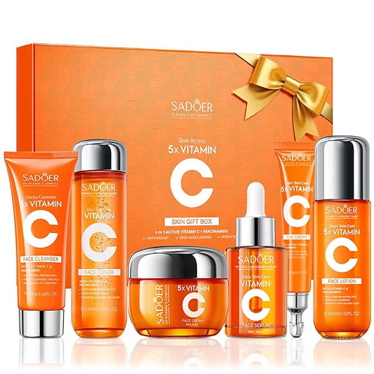 6-Piece Hydrating Skincare Set with Vitamin C & Niacinamide,Tk Face Care Kit Includes Toner, Serum,Cleanser,Moisturizer, Eye Cream & Body Lotion | Unique Gift for Women