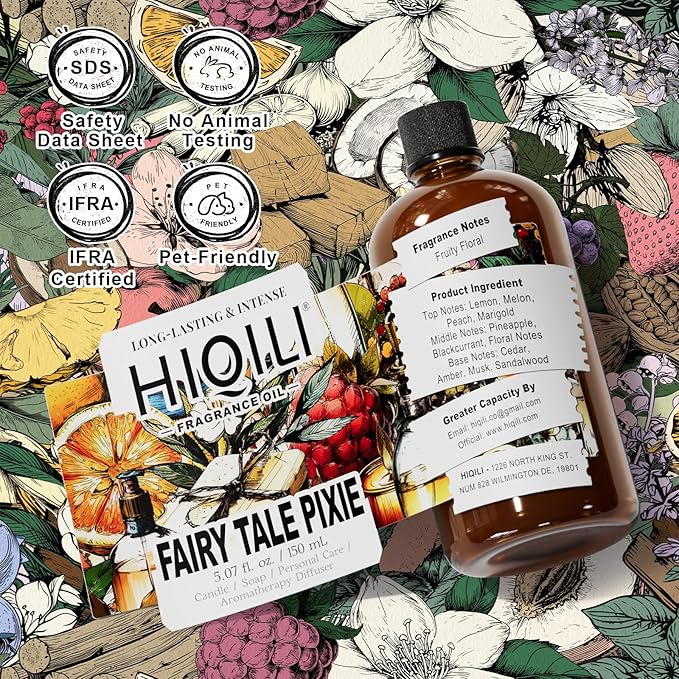 HIQILI Fairy Tale Pixie Fragrance Oil, Peach & Lemon Scents, for Making Soap, Room Spray, Body Scrub, Hotel Luxury, Home Diffuser, Secret Wish - 5.07 Fl Oz