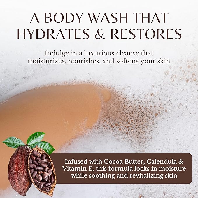 Cocoa Butter Body Wash, Cleanses, Hydrates & Nourishes, Deep Moisturizing Shower Gel for Dry and Sensitive Skin, Women & Men, Organic & Natural, 16 fl oz, 2-Pack