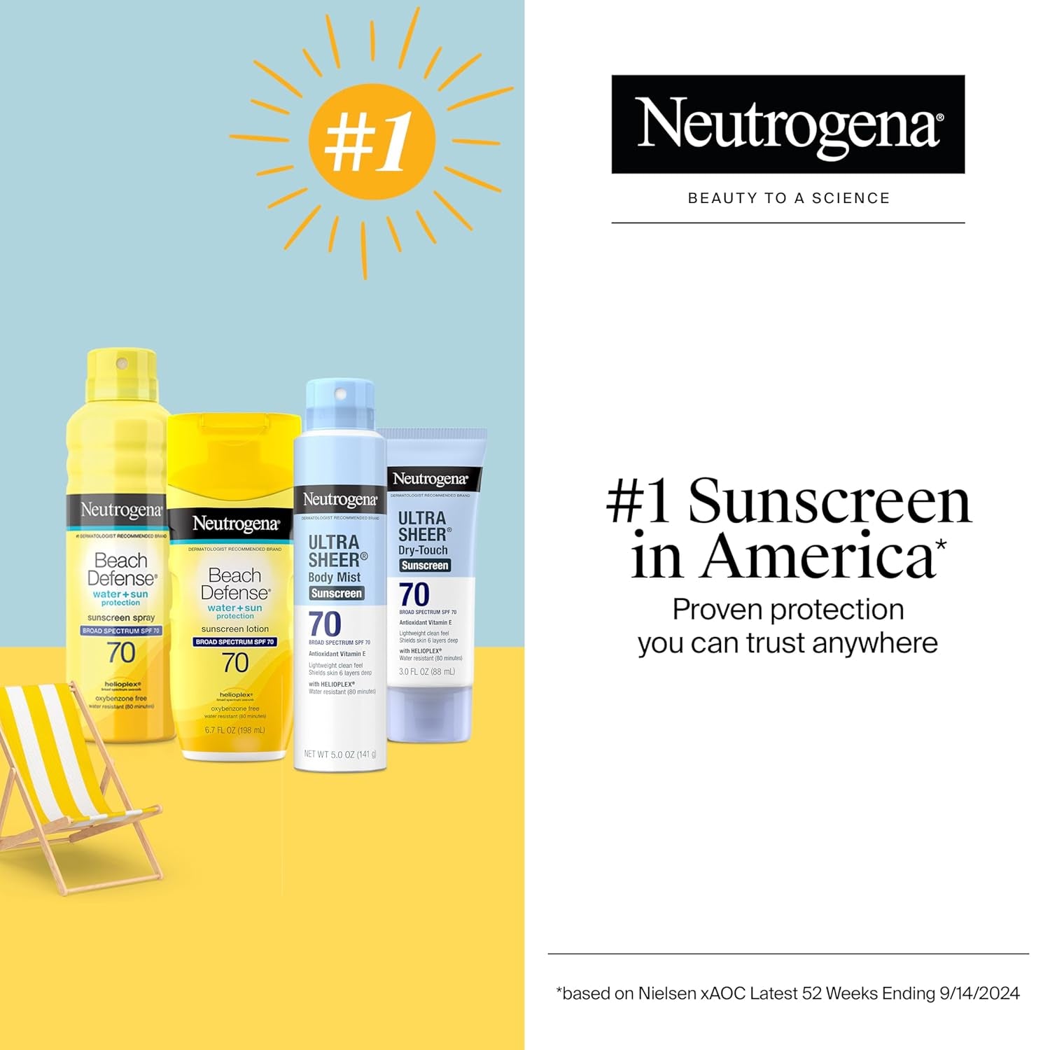 Sunscreen Lotion Beach Defense SPF 70, 6.7 Fl Oz, Face and Body Sunscreen, Oil Free, Fast Absorbing, Oxybenzone Free Sun Care