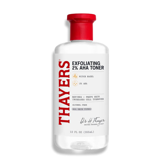 2% AHA Exfoliating Toner with Glycolic Acid, Lactic Acid & Witch Hazel – Gentle Chemical Exfoliant for Face, Smooth & Glowing Skin, Pore Refining & Brightening Toner for All Skin Types – 12 Fl Oz